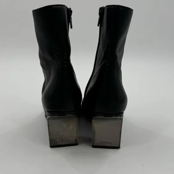 Furla Sirena Black Leather Square-Toe Ankle Boots Size7.5 or  38.5 Made In Italy - Picture 6 of 15
